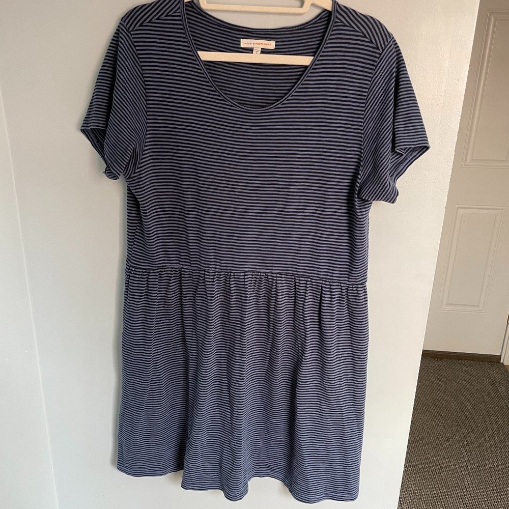 Blue Black Striped Drop-waisted summer cotton dress L